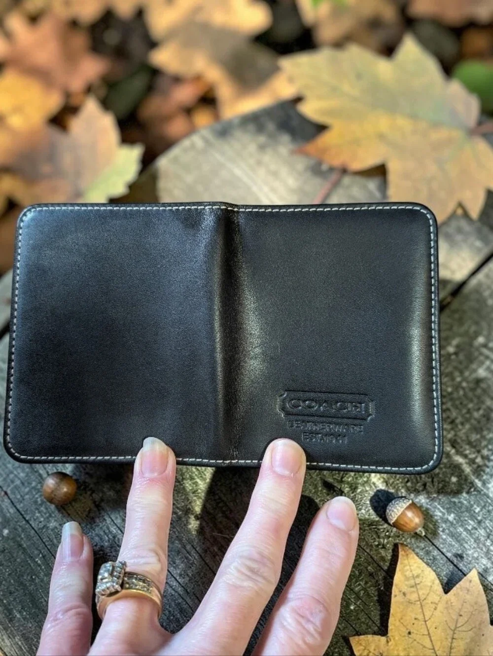 Coach Black Leather Travel Wallet with Embossed Logo